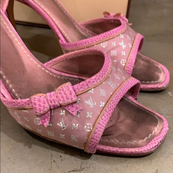 Louis Vuitton pink satin+lizard D’orsay pump 38.5 - Picture 5 of 5